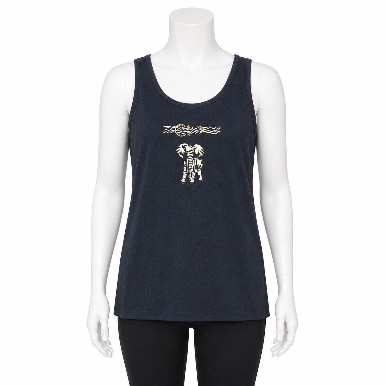 Redline Anvil Tank Top Medium Navy Blue Embroider Elephant Zebra Rhinestone Tee