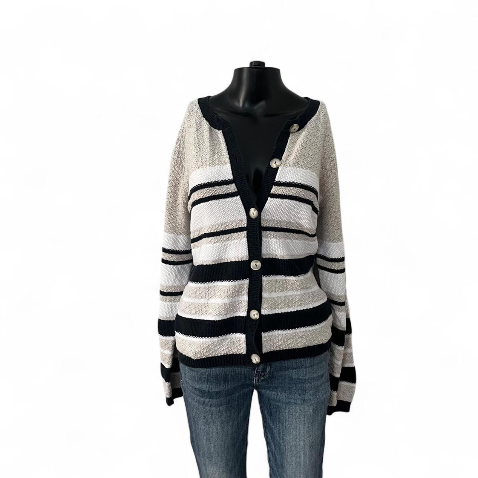 Talbots Vintage Y2k/90s Striped White, Blue, Tan Cardigan