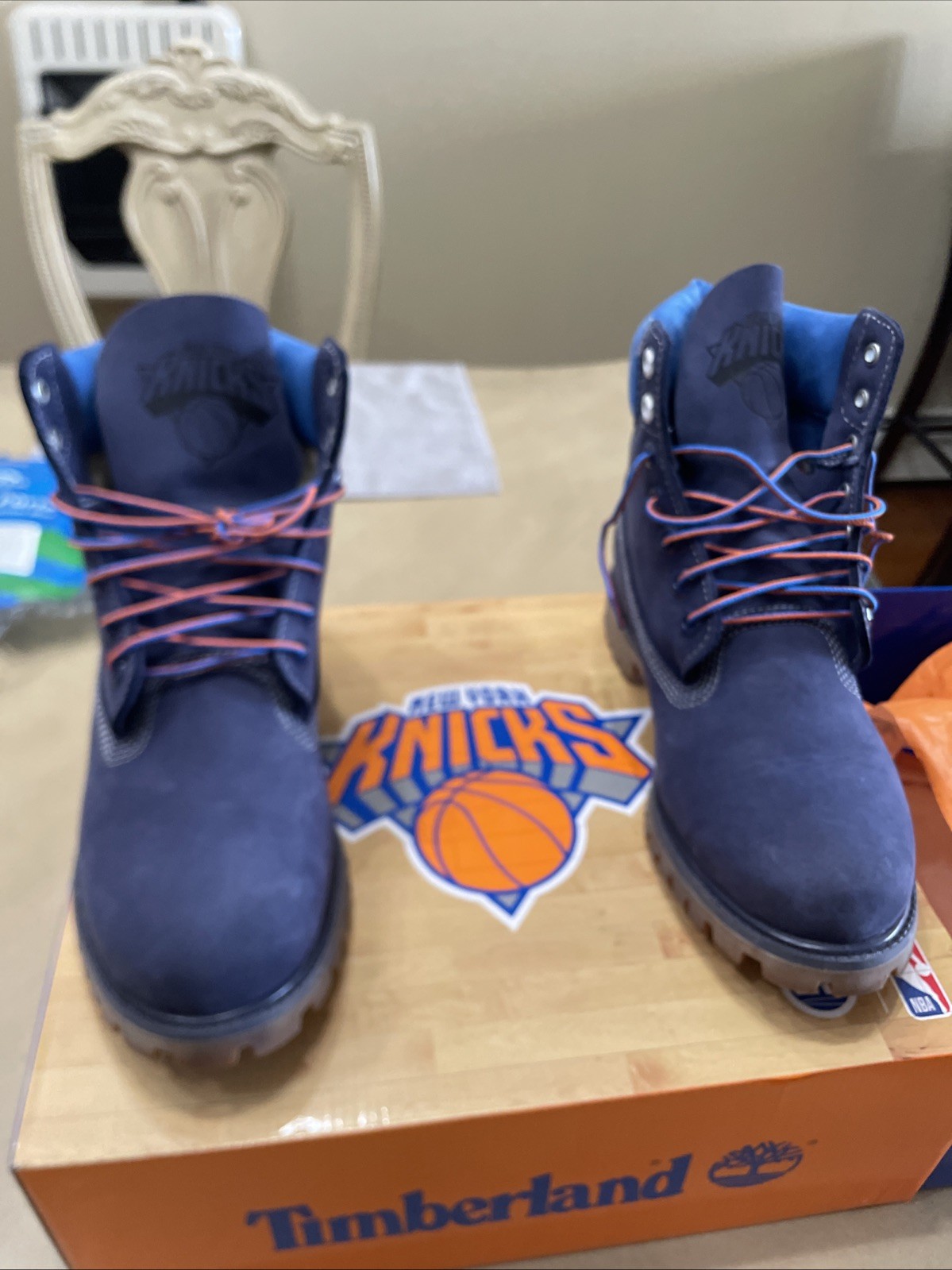 Timberland NBA New York Knicks Nubuck Lace-Up Ankle Work Boots Blue 8.5M