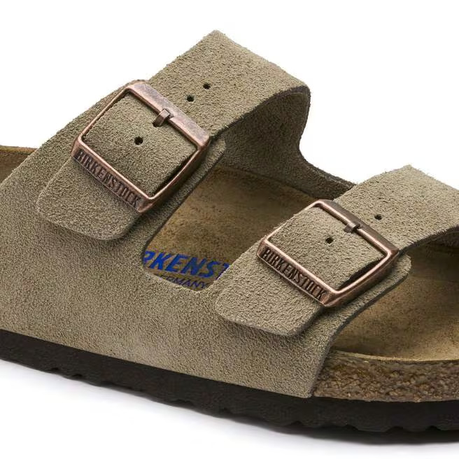 Birkenstock Arizona Soft Footbed Suede Leather Unisex Taupe/Black Sandals 37-45