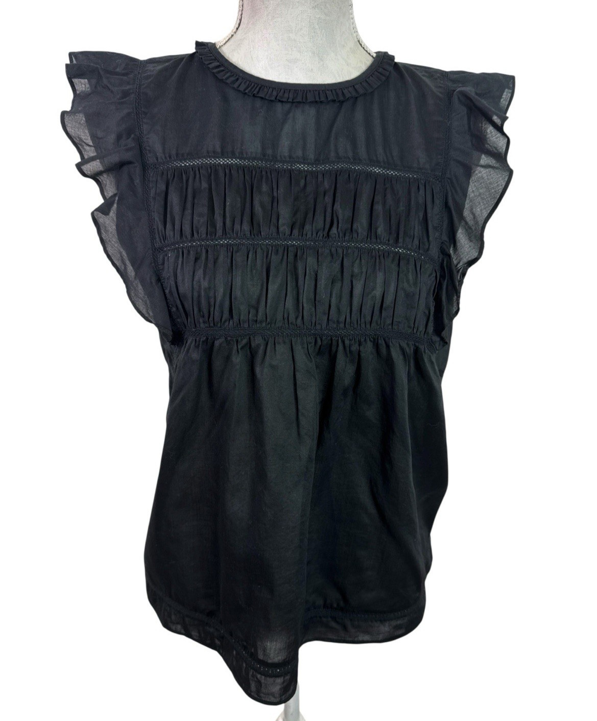 Rails Women’s M Featherweight Semi Sheer Babydoll Blouse Black Ruffles EUC
