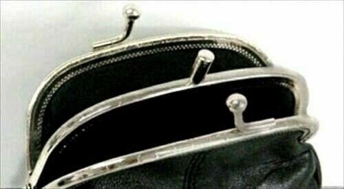 Black Genuine Leather Woman Coin Purse Double Frame Change Wallet Womens