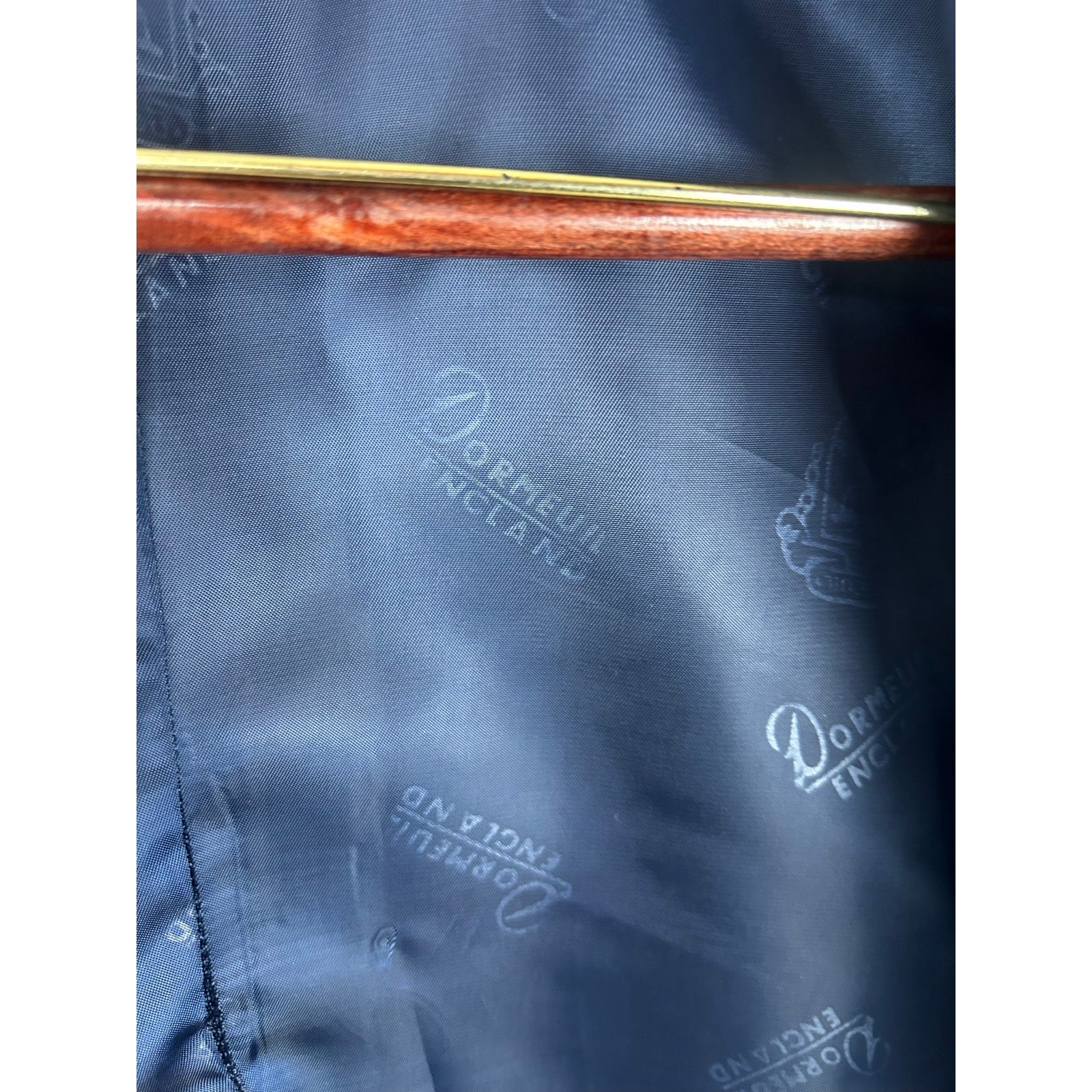 Bespoke Dormeuil England Fabric Navy Blazer — Gold Buttons, Peak Lapels US 50R