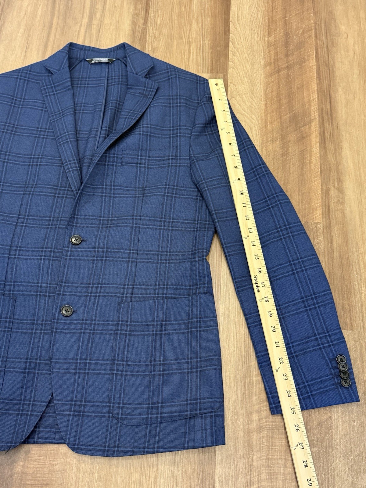 Saks Fifth Avenue 40R Blue Windowpane Wool Sport Coat Blazer 2 Button