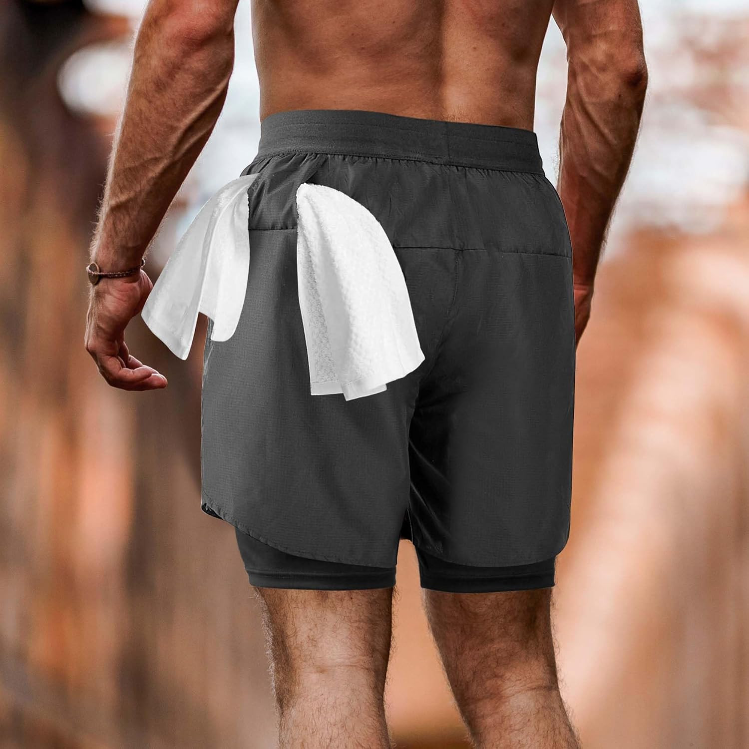 Men’S 2 in 1 Running Shorts Workout Athletic Training Gym Outdoor Sports Shorts