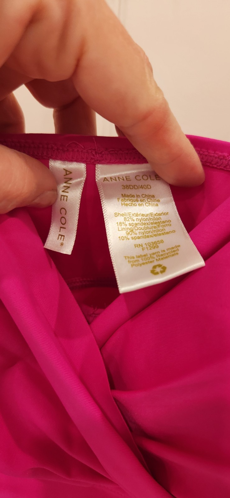 Anne Cole HOT PINK Solid One Piece Swimsuit L 38DD/40D DD Cup Adjustable Strap.
