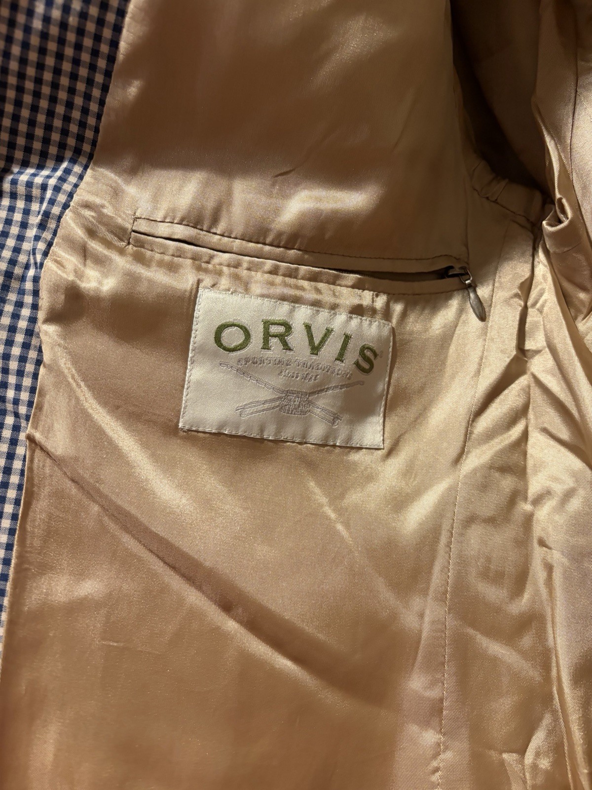 Orvis Men’s Sport Coat Navy Gingham Cotton Blend 40R