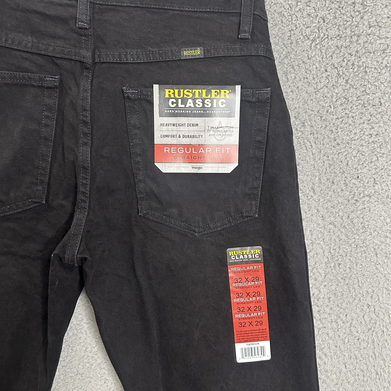 Rustler by Wrangler Black Men’s Regular Fit Straight Leg Jeans 32×29 NWT