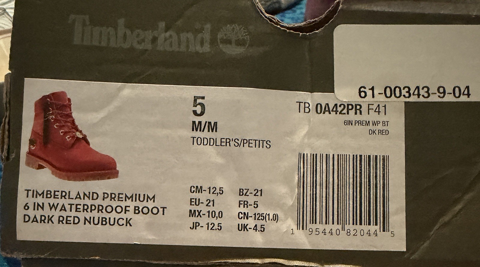 NIB “Timberland” Premium Waterproof Boot Dark Red Leather Size US 5 Toddler NEW