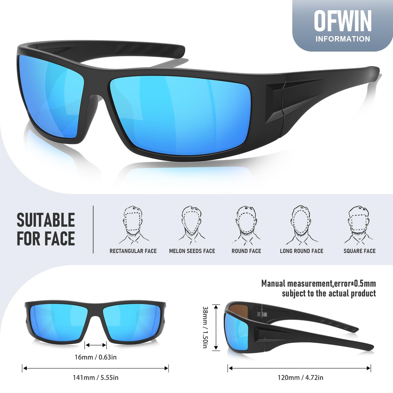 Polarized Sports Sunglasses Black Gray Lens UV400 Men Women