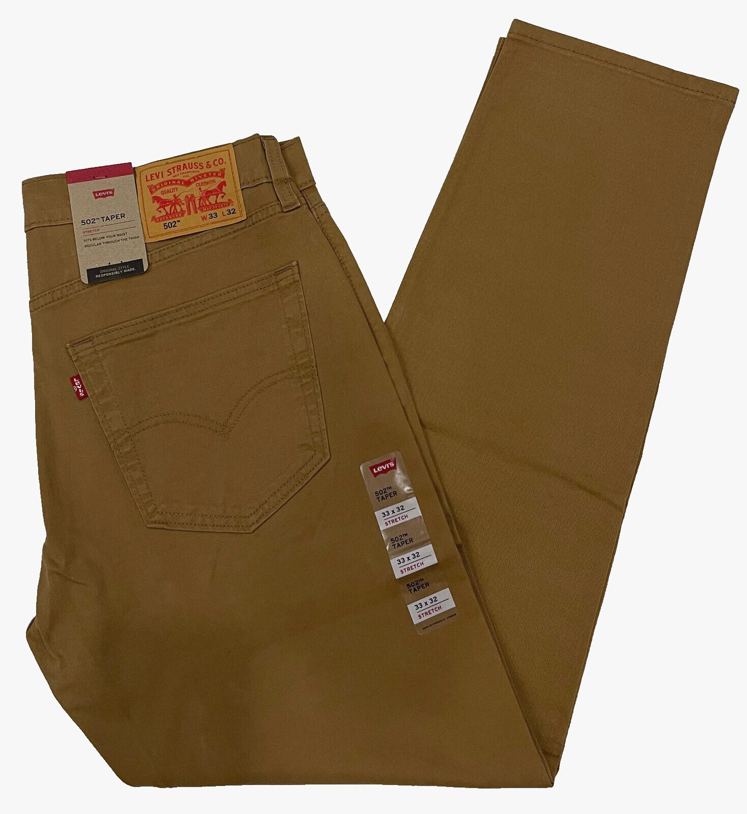 Mens Levis 502 Regular Taper Stretch Jeans 33X32 #0100 Caraway (Brown) W33L32