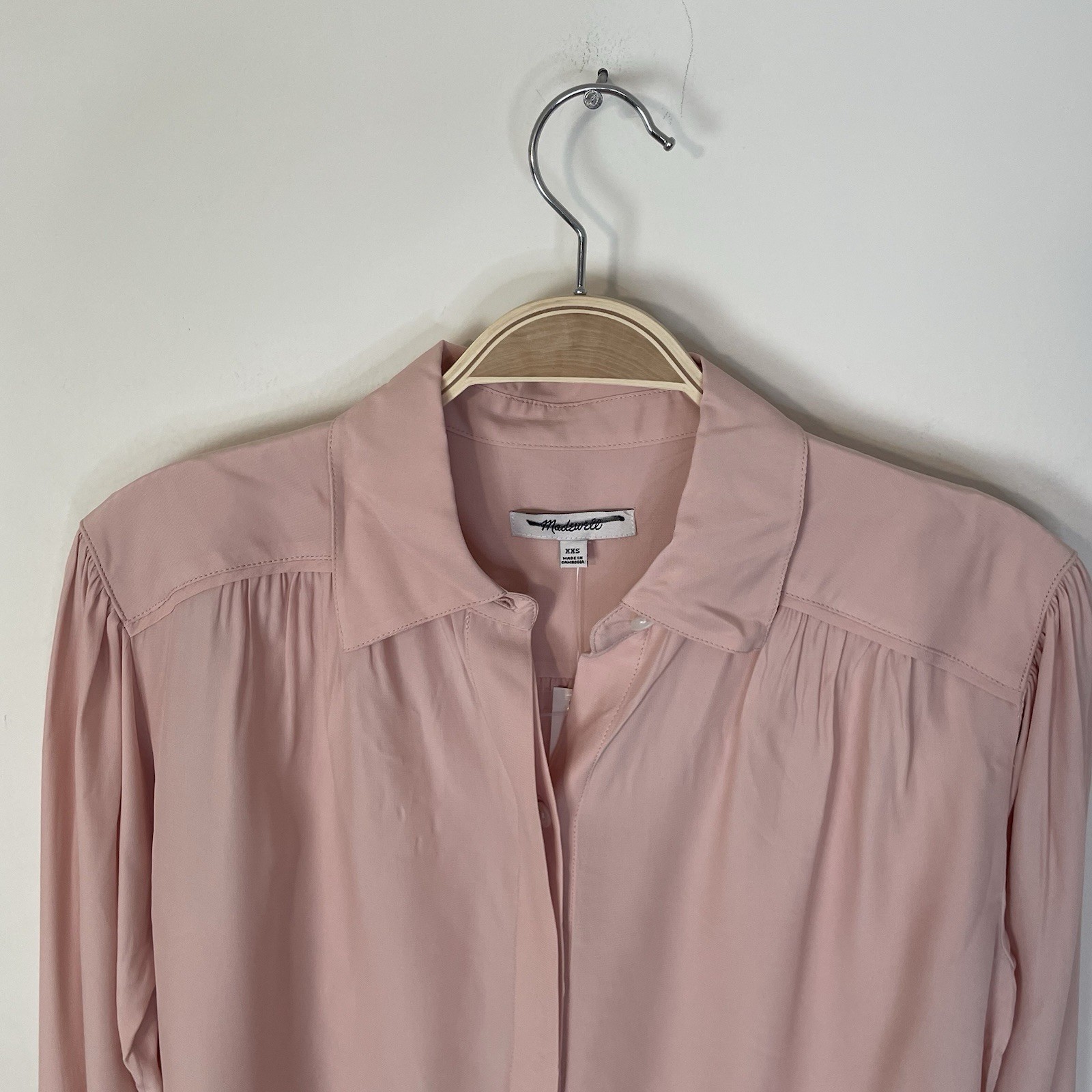Madewell Long-Sleeve Button-Front Top Pale Blush XXS NT224 Western Elegant
