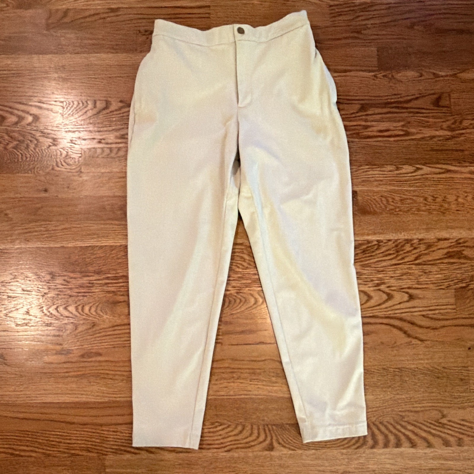 VRST Men’s Beige Slim Fit Tapered Dress Pants M Elastic Waist Button Zip