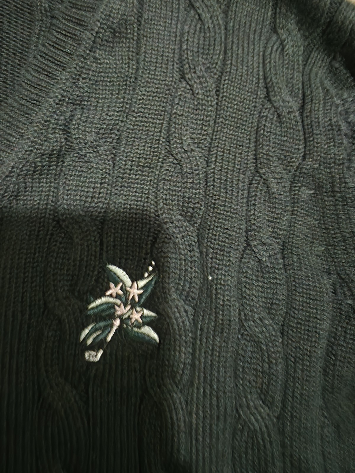 Fairway & Greene Ladies Black Cable-Knit V-Neck Pullover Cotton Sweater M