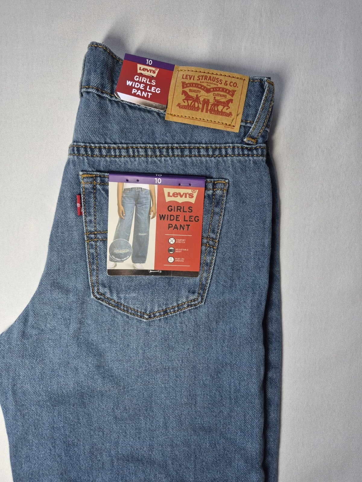 Levi’s Girls Wide-Leg Denim Jeans Size 10 Blue Medium Wash Cotton Zip Pockets