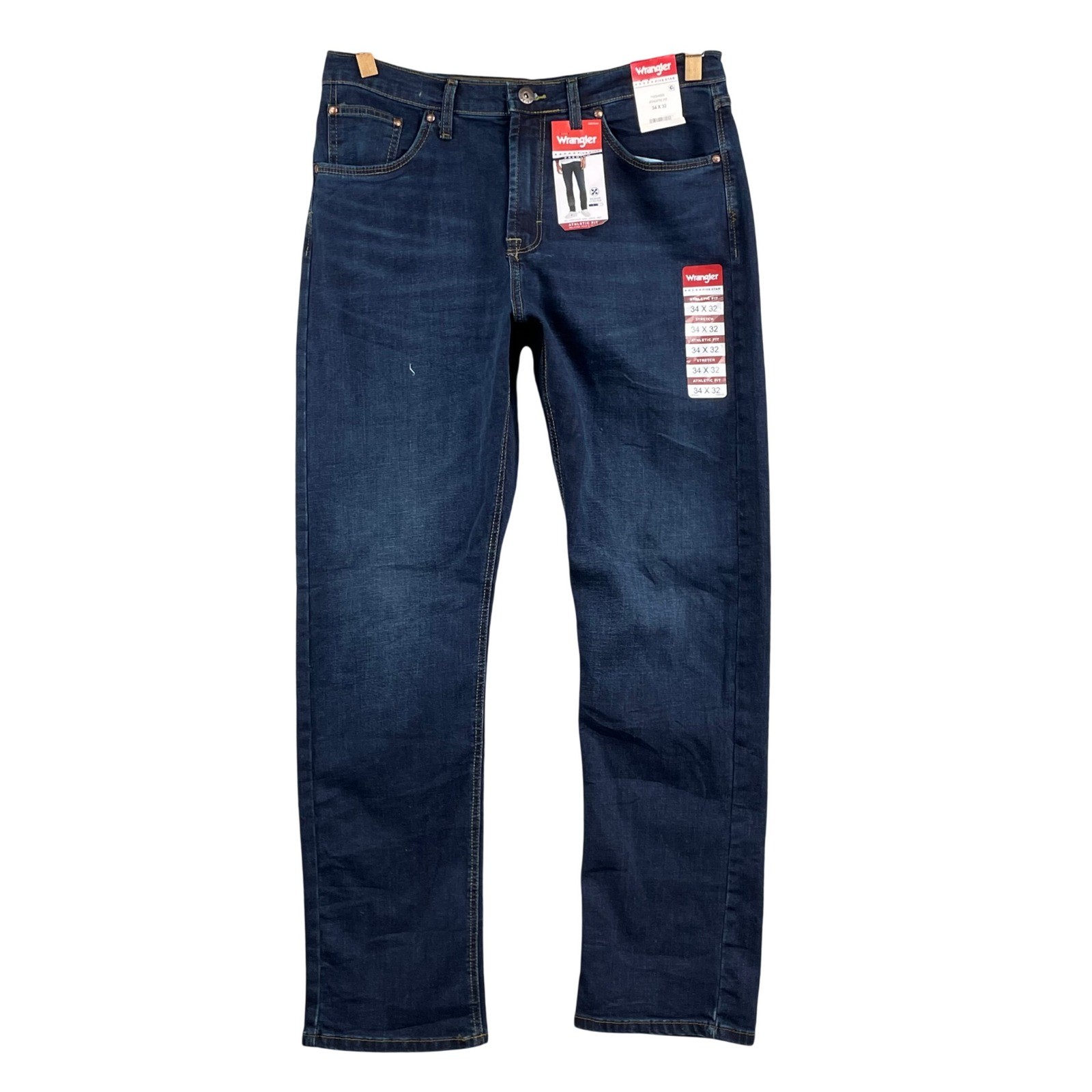 Wrangler Jeans Mens 34×32 Blue New Athletic Fit Stretch Five Star Premium Denim