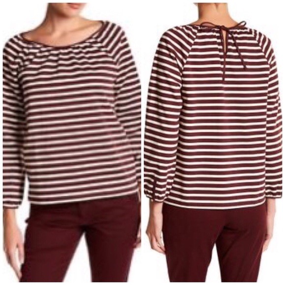 J. Crew Womens Burgundy White Striped Top Size 2XS Cotton Casual Travel Work
