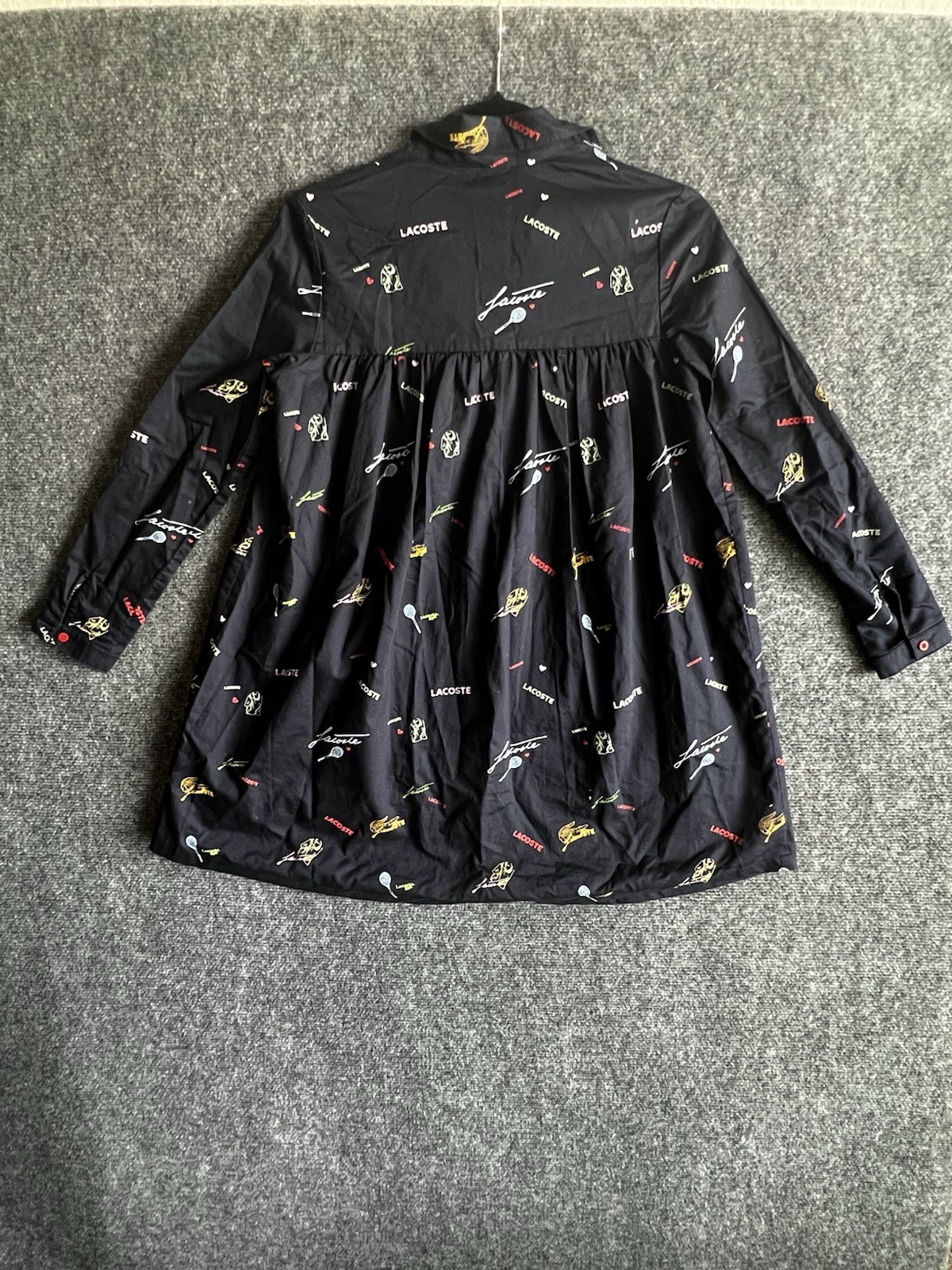 Lacoste Navy Graphic Logo Print Collared Button Front Tunic Blouse Girls 12