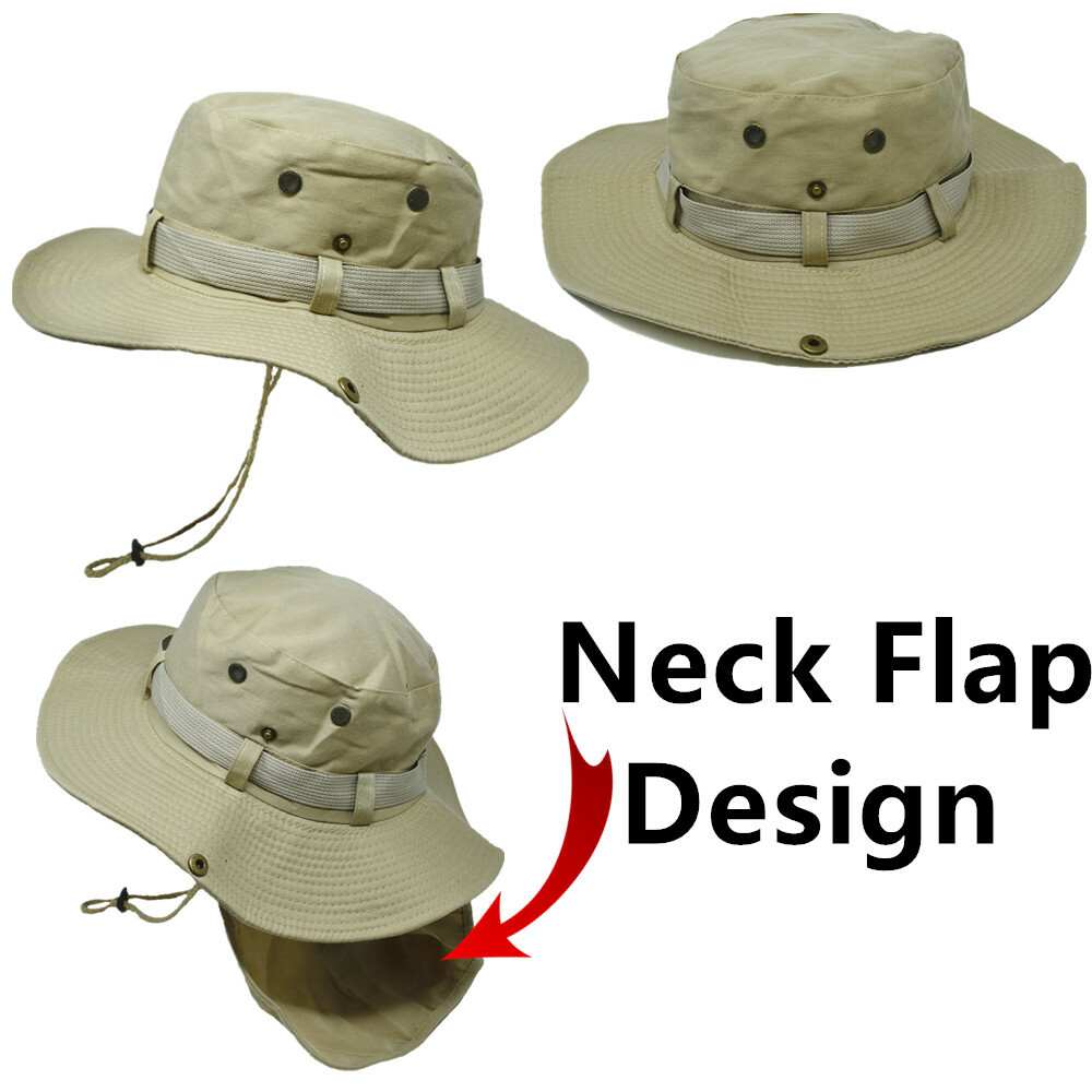 Mens Womens Summer Bucket Boonie Hat Neck Cover Flap Sun Wide Brim Outdoor Cap