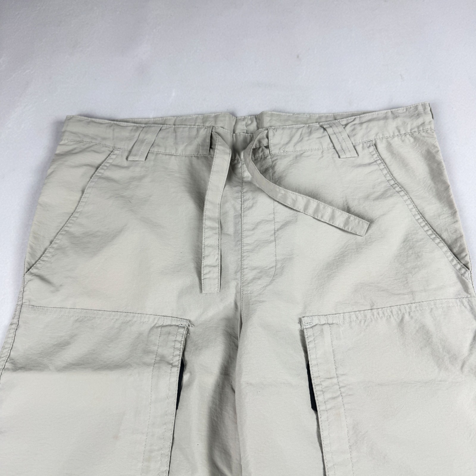 Mens Vintage Beige Wide Leg Cargo Pants Utility Gorpcore Hiking Tactical Y2K Tro