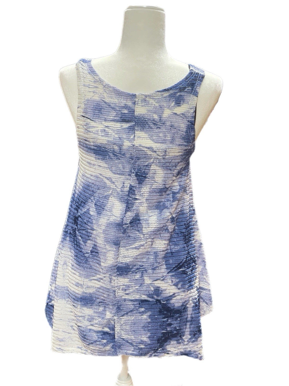 India Boutique Sleeveless Blue Tie-Dye V-Neck Tunic Summer Vacation