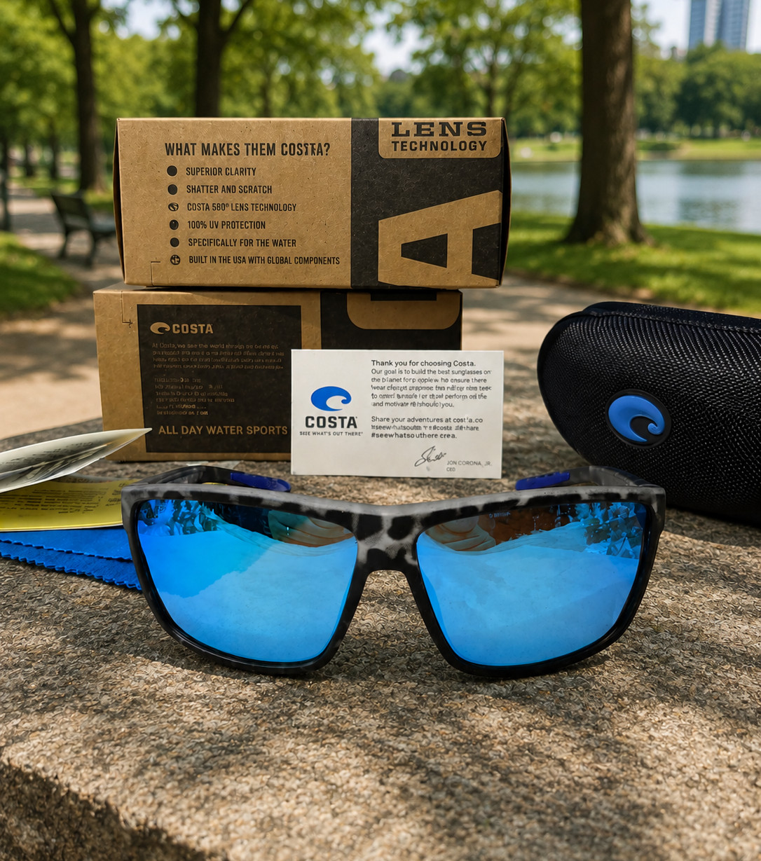 Costa Del Mar Sunglasses Grey Tortoise Frame Blue Mirror Polarized 580P,Keychai