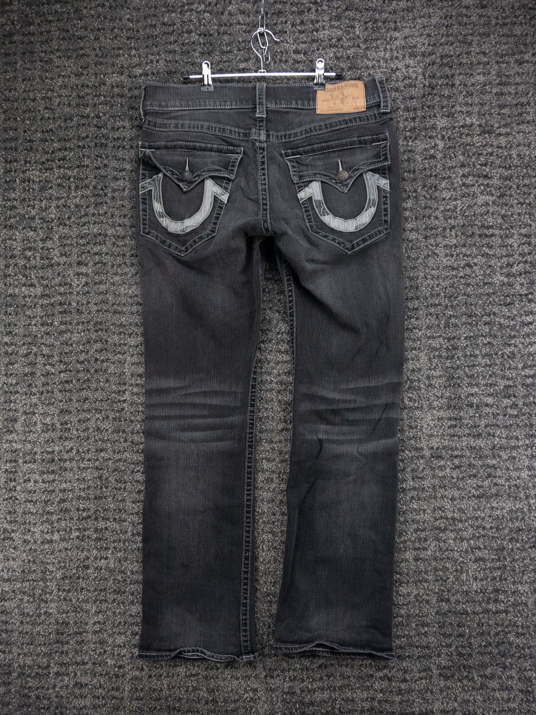 True Religion Jeans Mens 36 Actual 35×32 Charcoal Gray Straight Distressed Denim