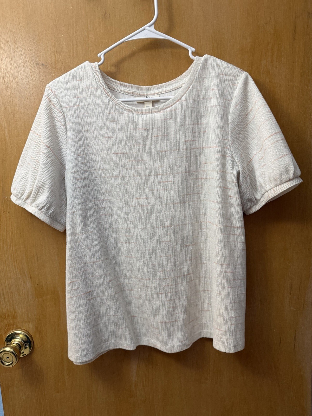 Style & Co Women’s Cream Textured Puff Sleeve Knit Top Size Large