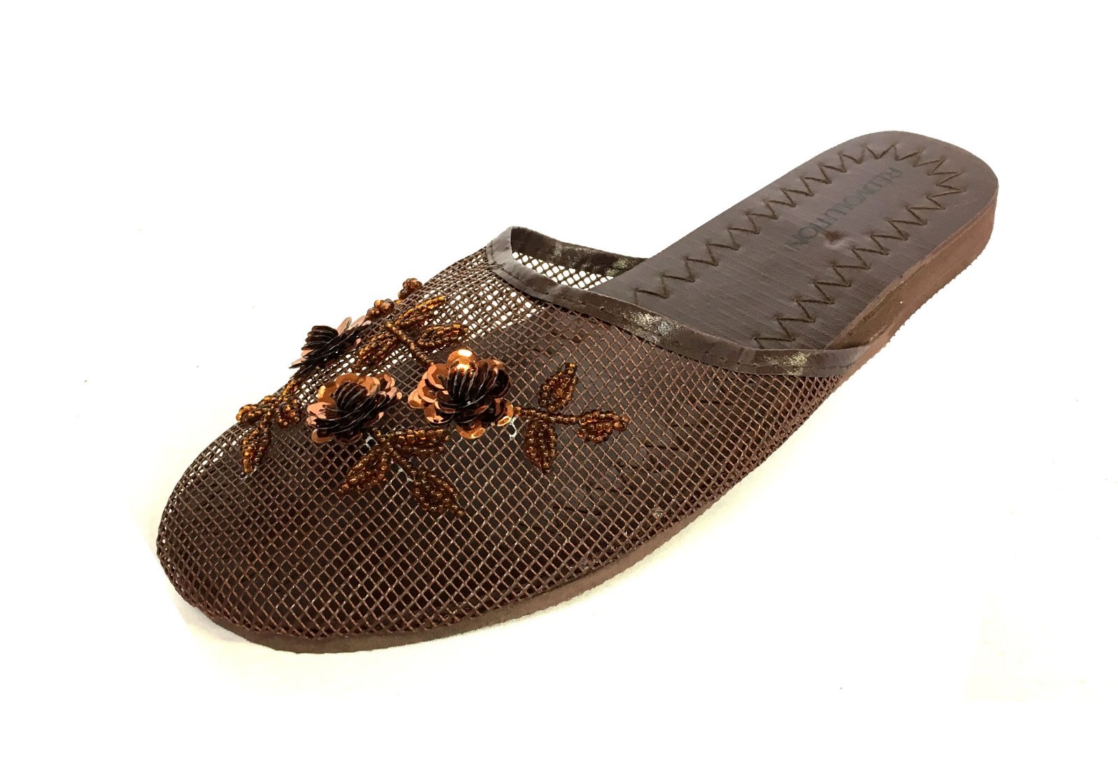 Women’s Chinese Mesh Floral Beaded Sequined Slipper Flip Flop Sandals–1313 Mesh
