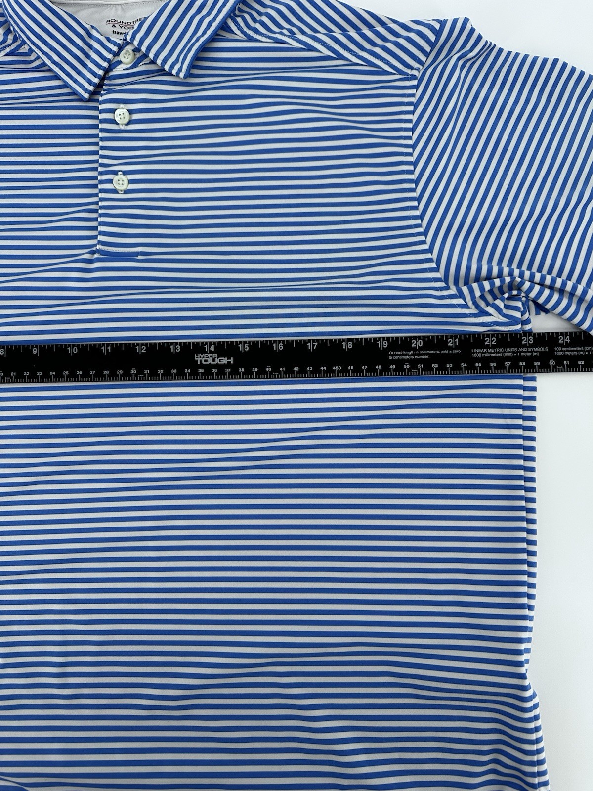 Roundtree & Yorke Mens L White And Blue Striped Performance Polo Shirt Stretch