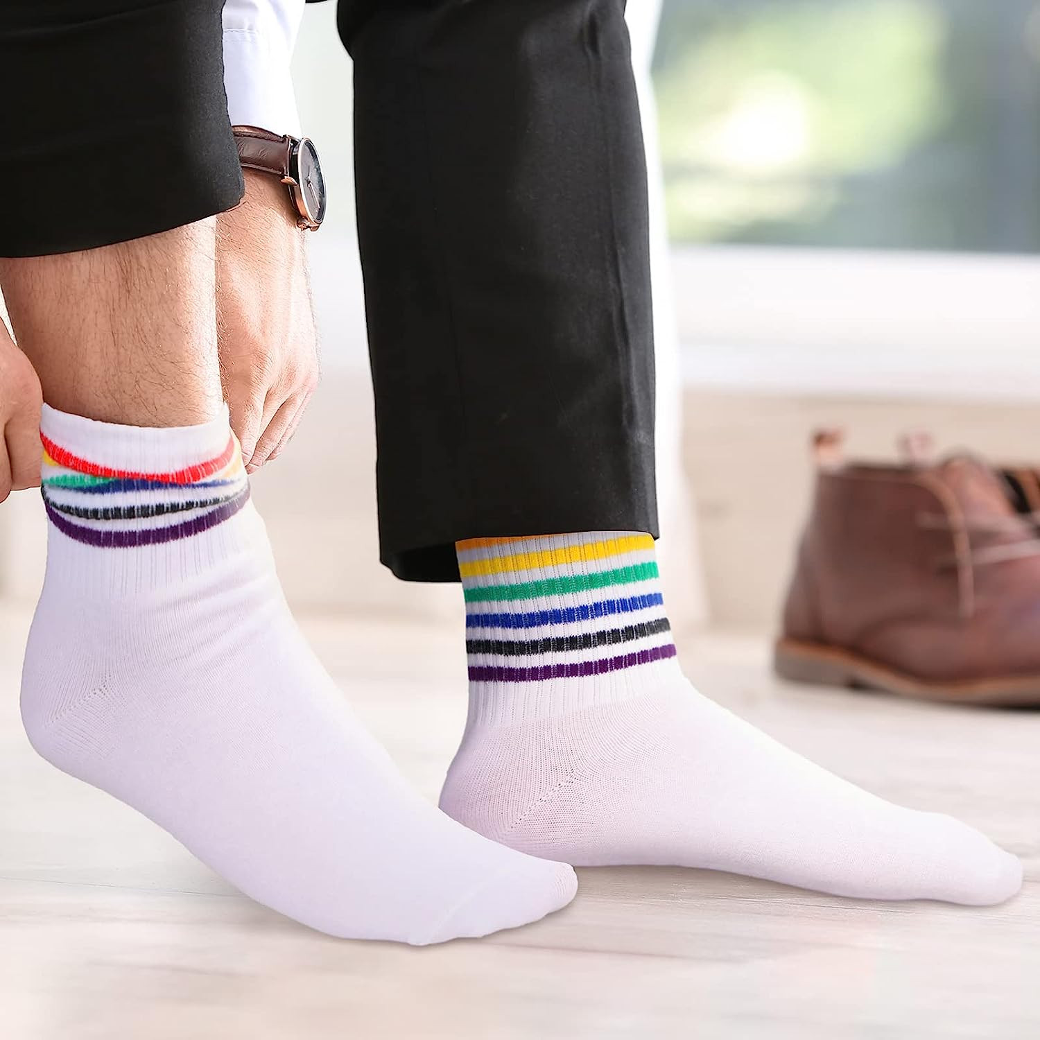 Bencailor 6 Pairs Rainbow Gay Pride Cotton Novelty Socks Colorful LGBT Striped S