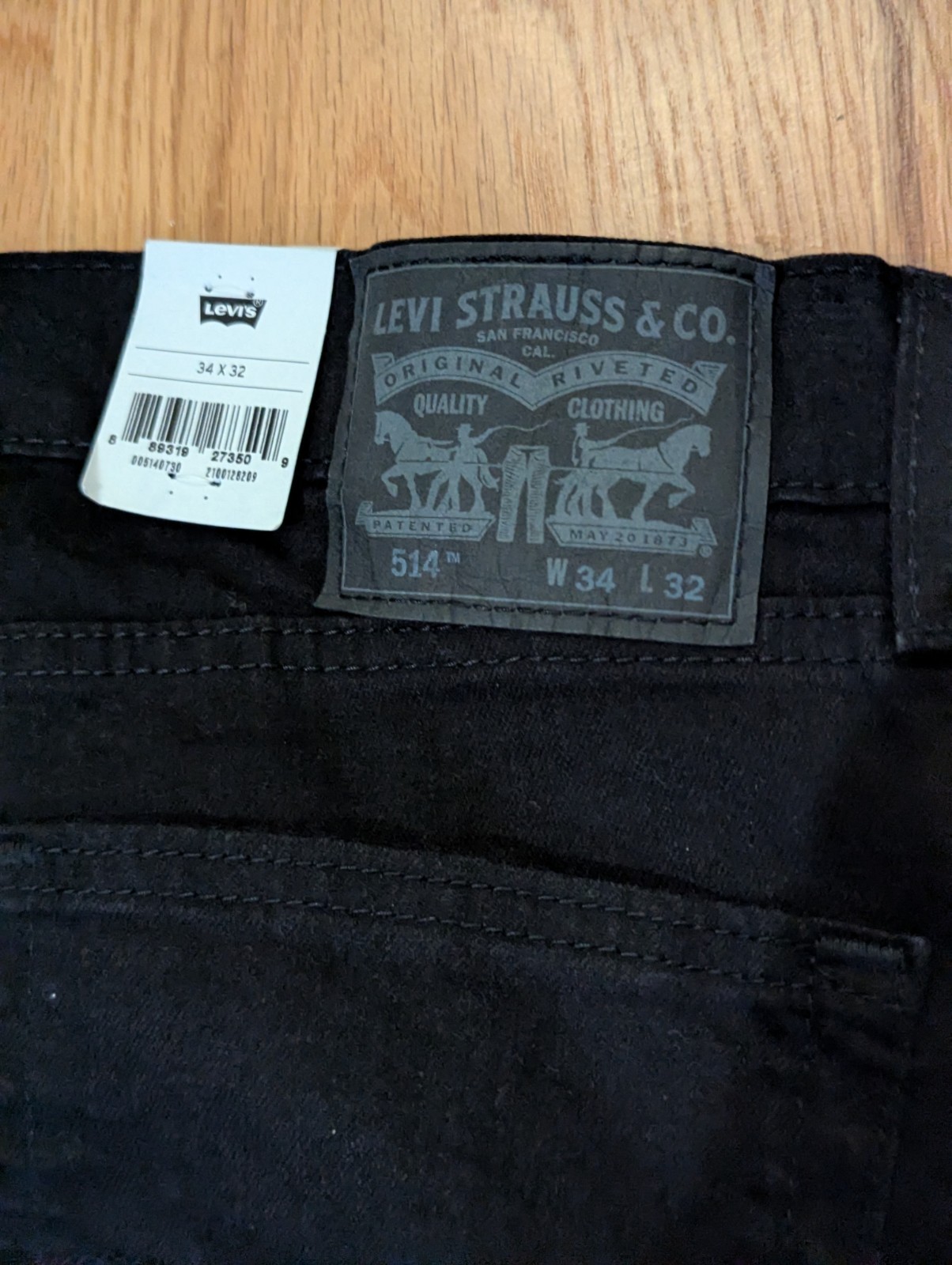 Levi Men’s 514 Black Jeans 34×32 Straight Flex Stretch New with Tags
