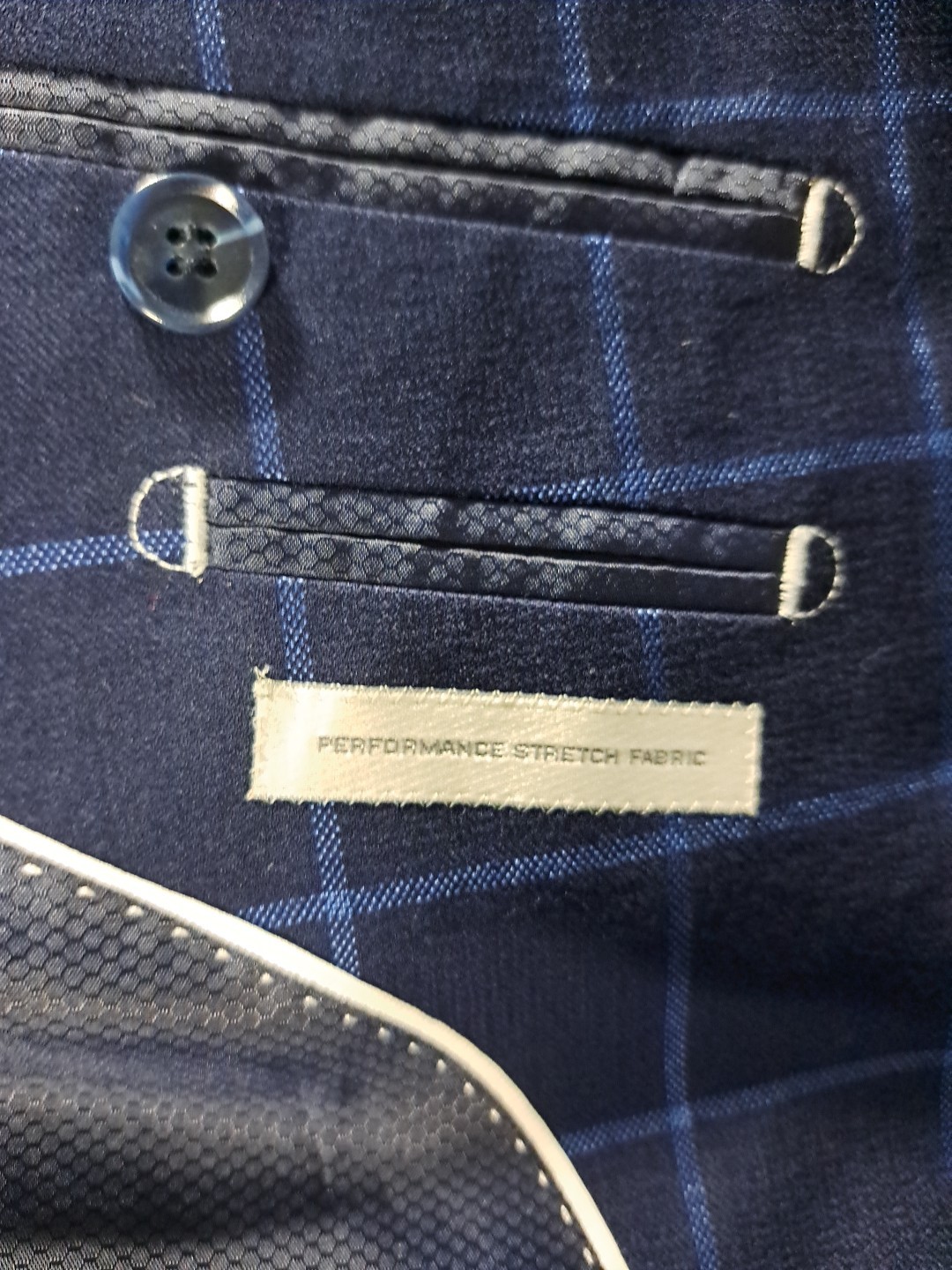 Lineage Performance Stretch Fabric Blue Windowpane 2pc Suit Mens 50R Pants W44