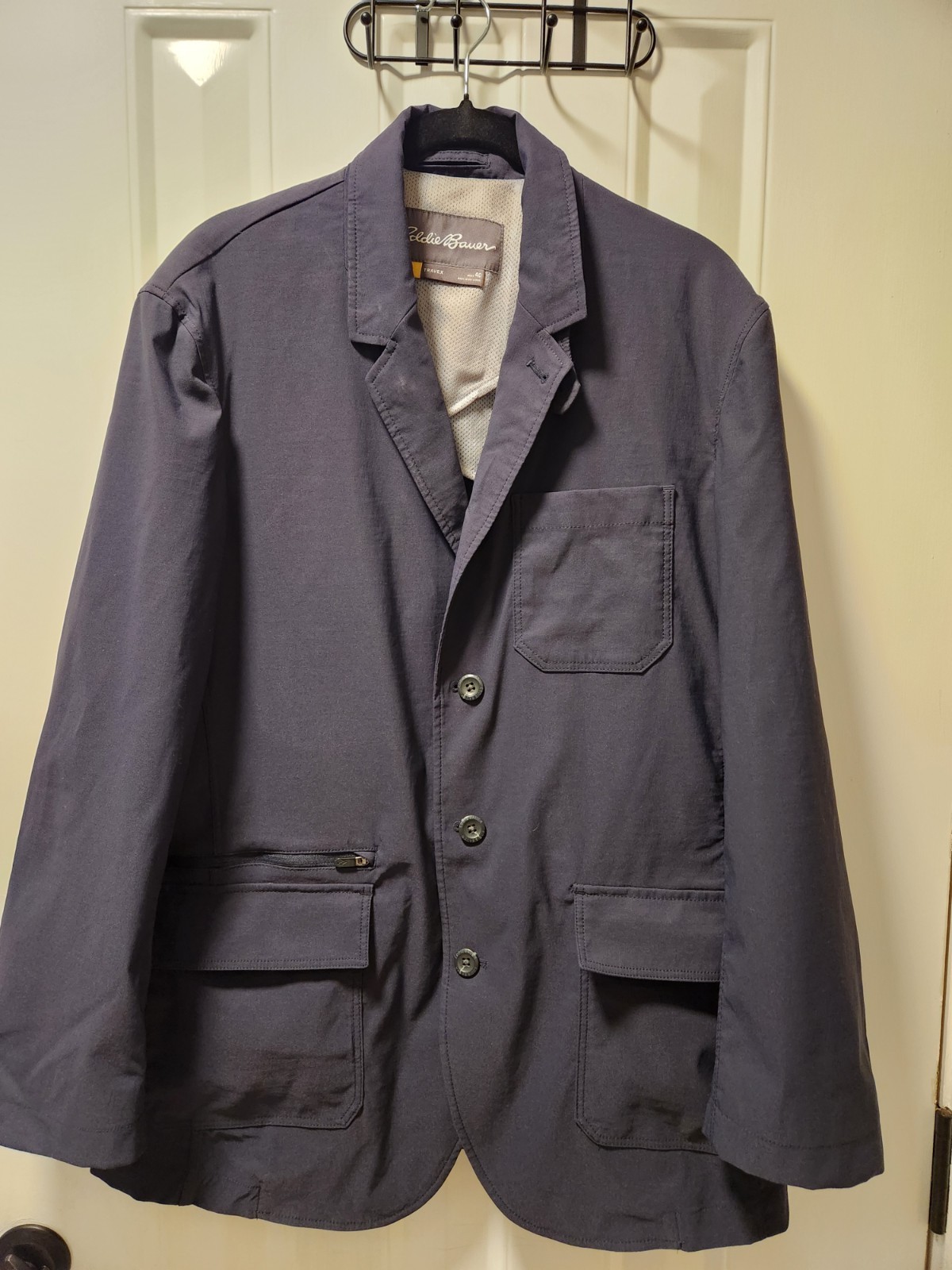 Eddie Bauer Travex Blazer Jacket Mens 40 Blue Lightweight Travel Pockets