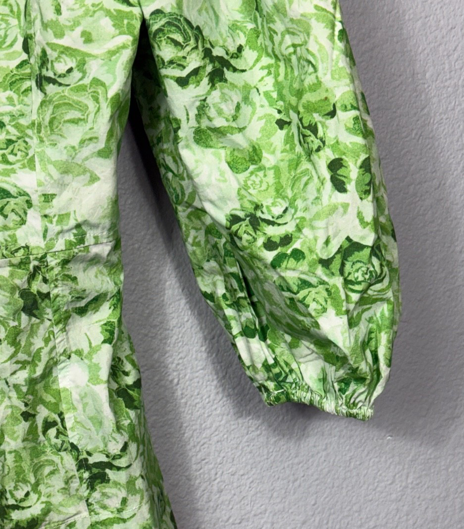 NEW GANNI Corset Puffy Sleeve Rose Print 100% Cotton Green Blouse Square Neck