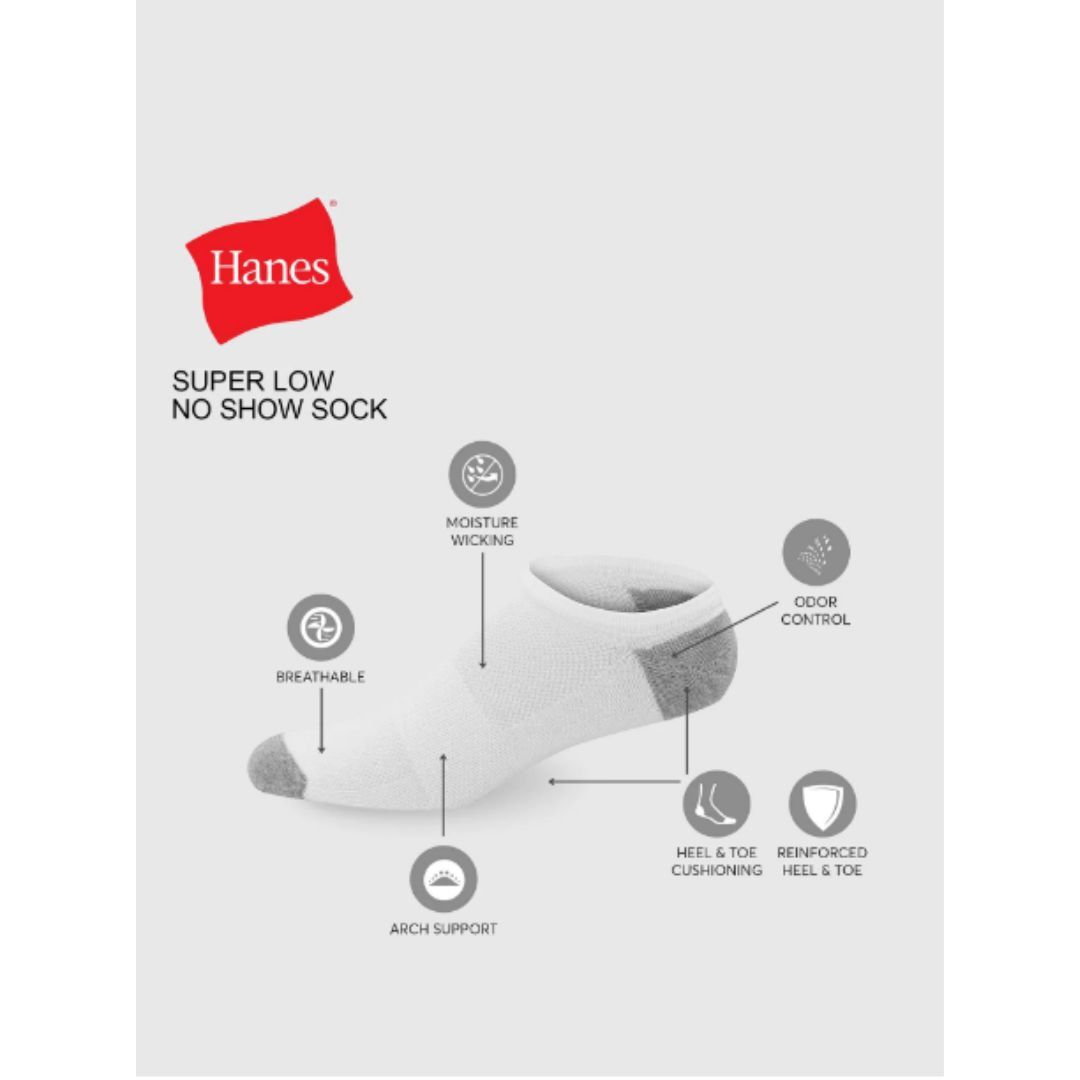 No-Show Socks 12-Pack Hanes Mens FreshIQ X-Temp Active Cool Comfort toe Wicking