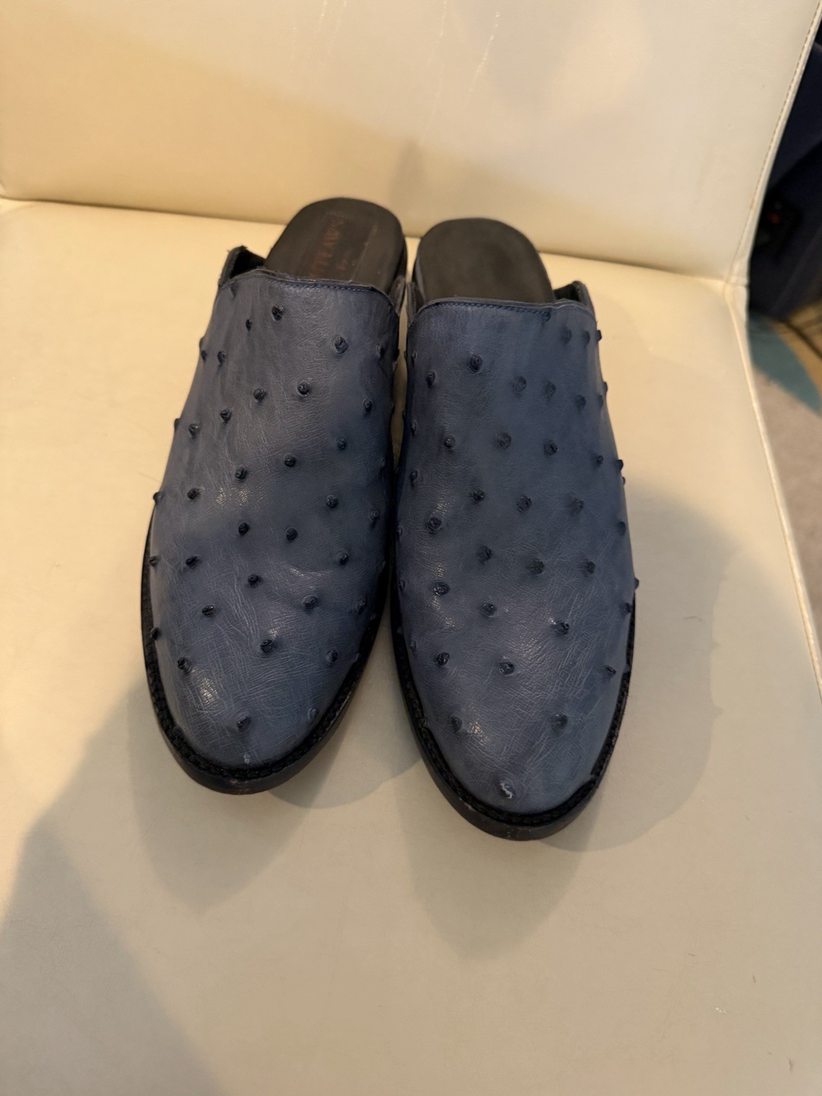 blue leather Western Mules For Woman
