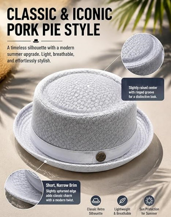 Summer Breathable Mesh Pork Pie Hat for Men