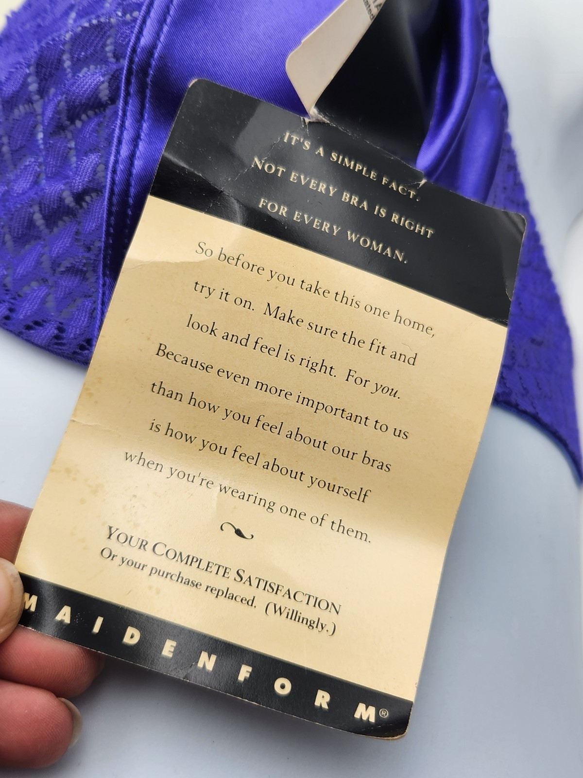 Vintage Maidenform Satin Graphics Demi Bra Lace Purple Unpadded 34C NOS NEW