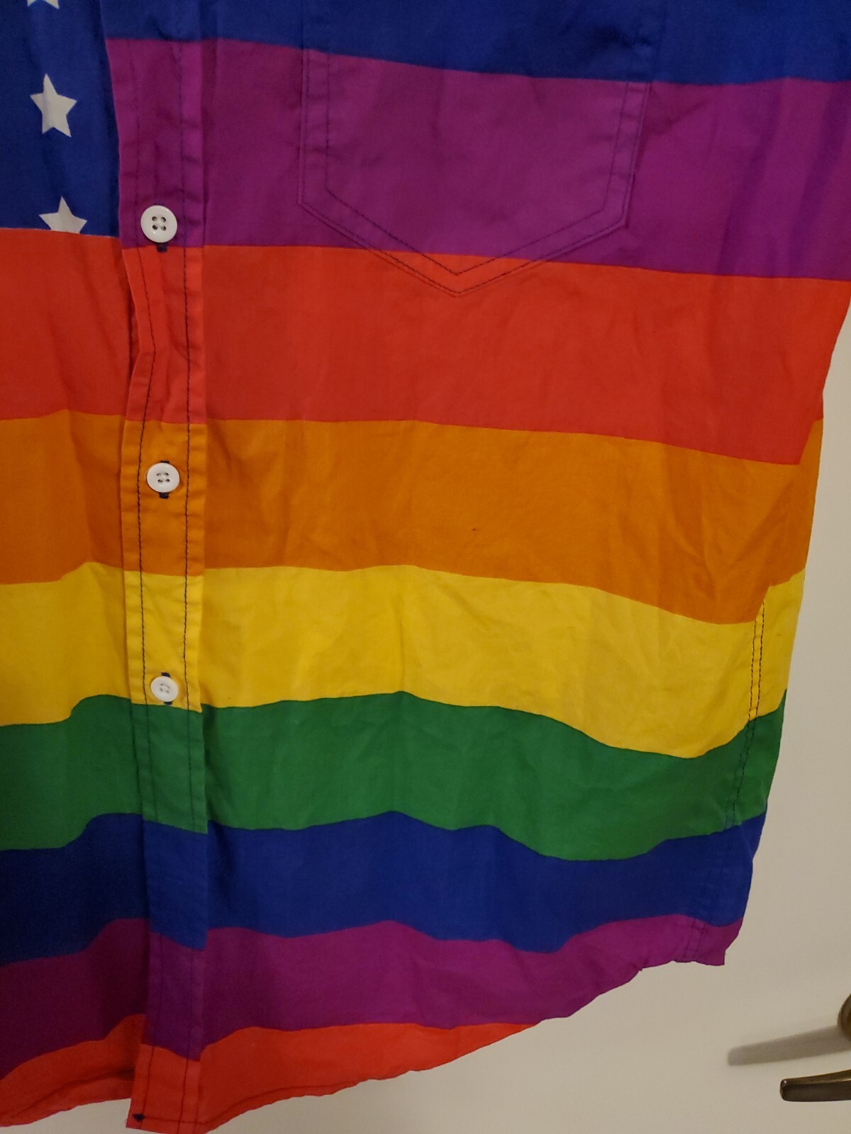 Mens M Rainbow Gay Pride Collared Shirt Stars & Stripes Cotton Spencer’s Gifts