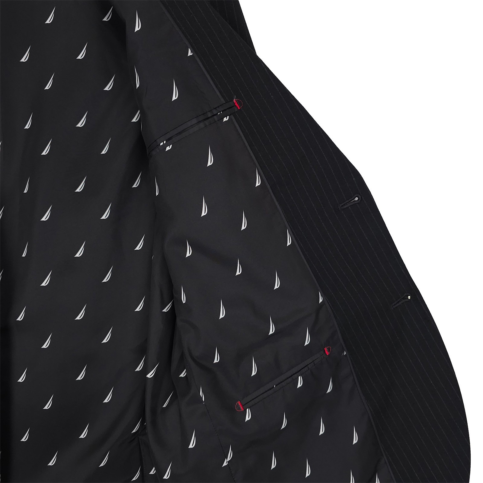 Nautica Mens Modern Fit 2 Piece Suit 36S 32W Black Pinstripe Stretch NWT