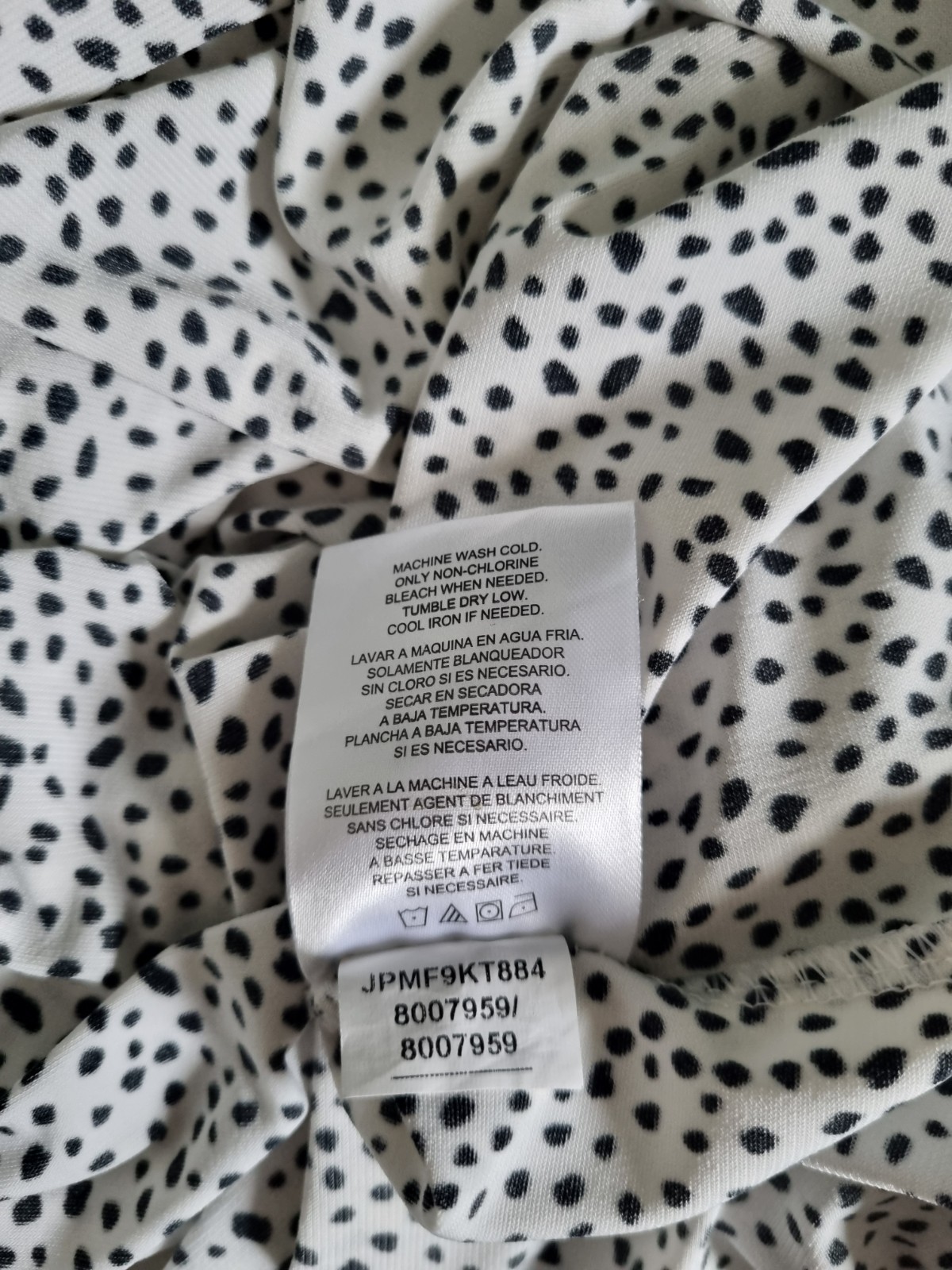 Jones New York sleeveless blouse top V neck white black polka dot style Large L