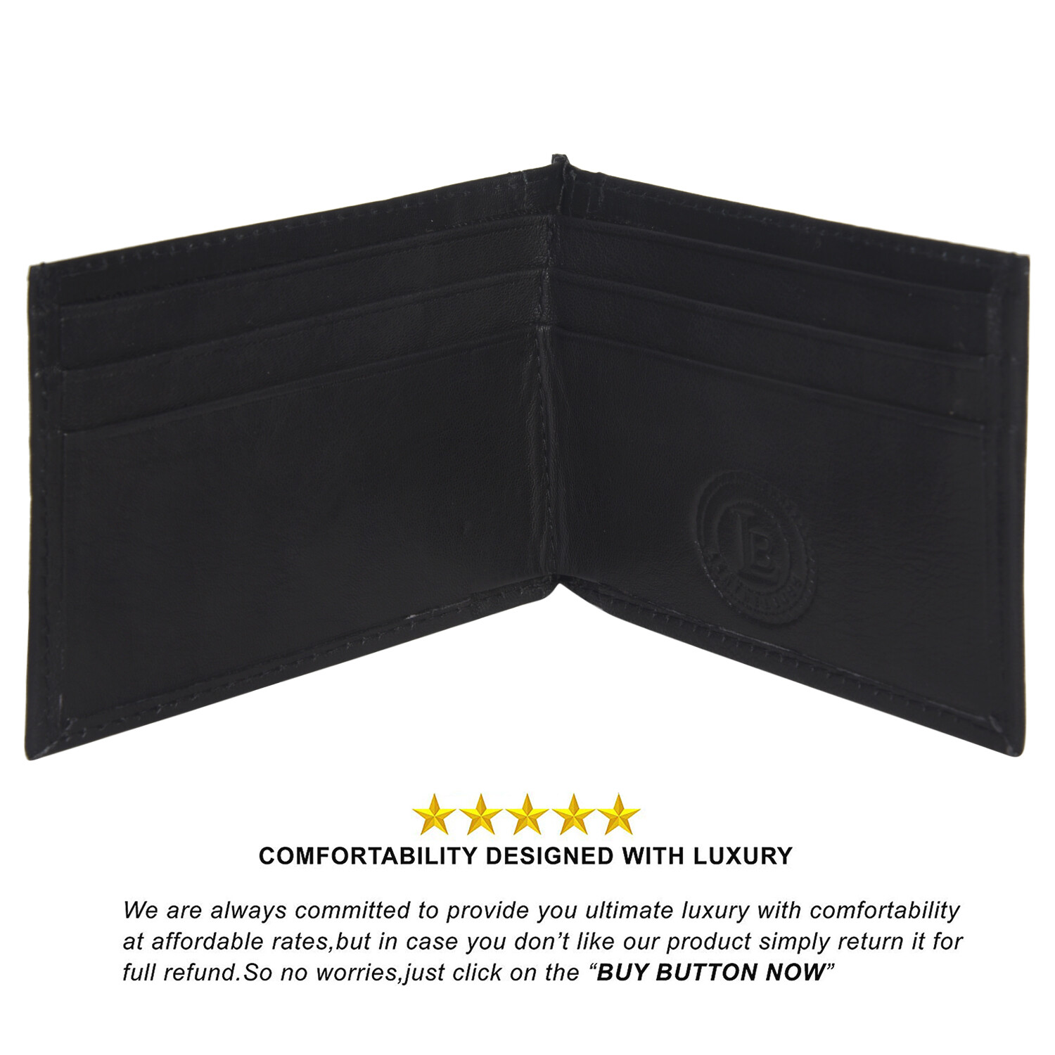 Leatherboss Genuine Leather Outside ID Slot Credit Card Men Bifold Wallet, Black