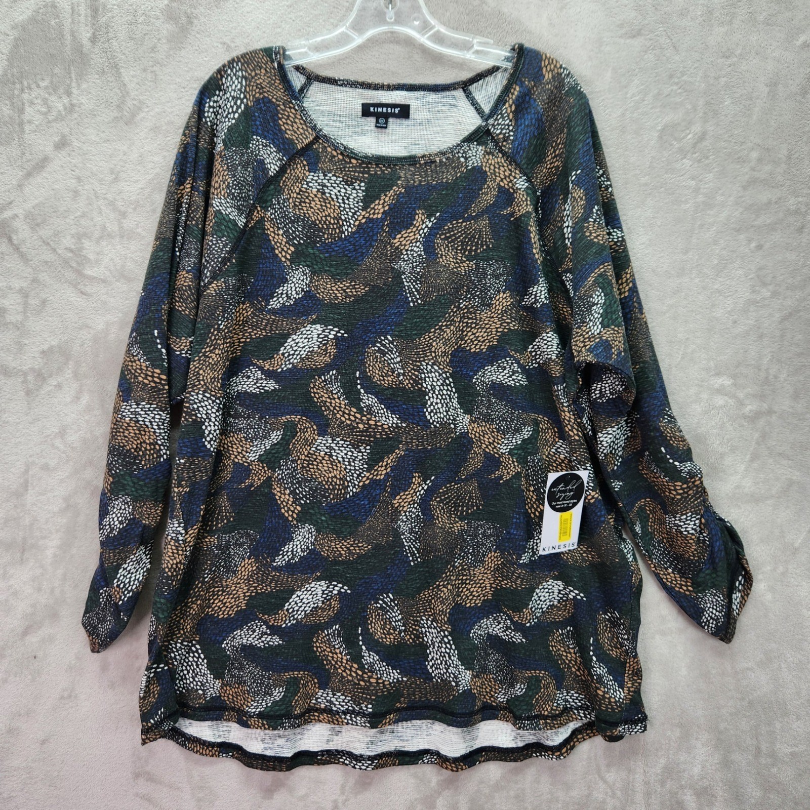 Kinesis Womens 2X Long Sleeve Top Spot Wave Print Athleisure Casual Blouse New