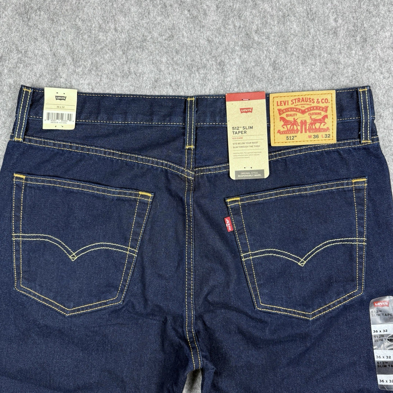 Levi’s 512 NWT Slim Fit Zip Fly Tapered Leg Denim Jeans Men 36X32 Blue Dark Wash
