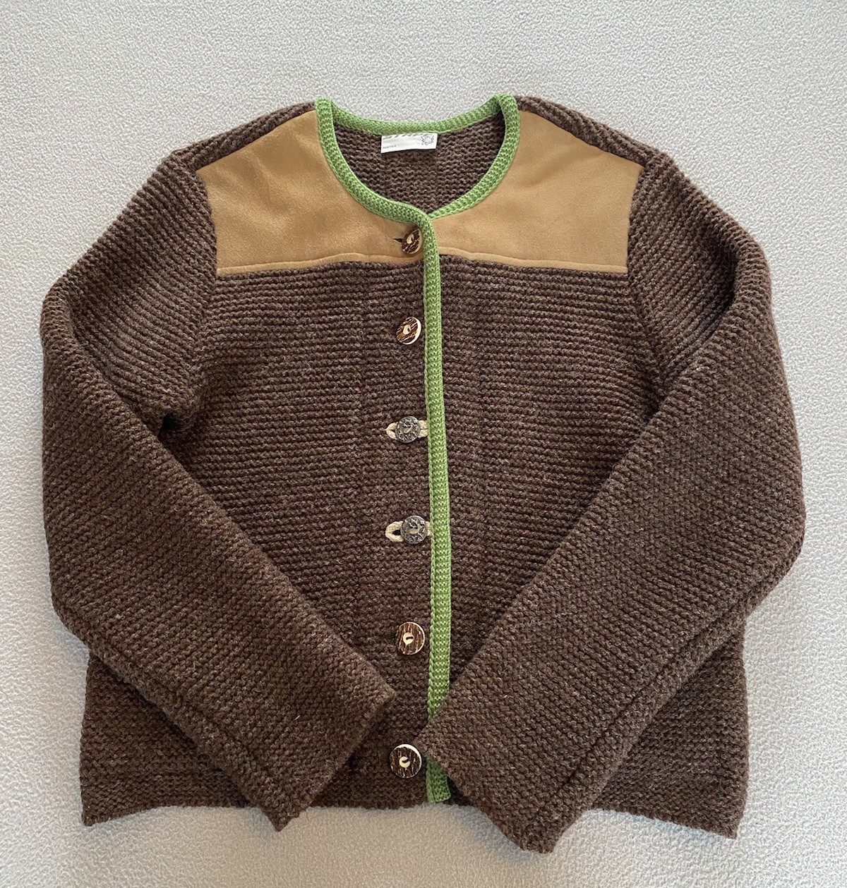 STAPE AUSTRIA CARDIGAN SZ 14 WOMENS 100% WOOL ALPINE SUEDE VINTAGE DEER