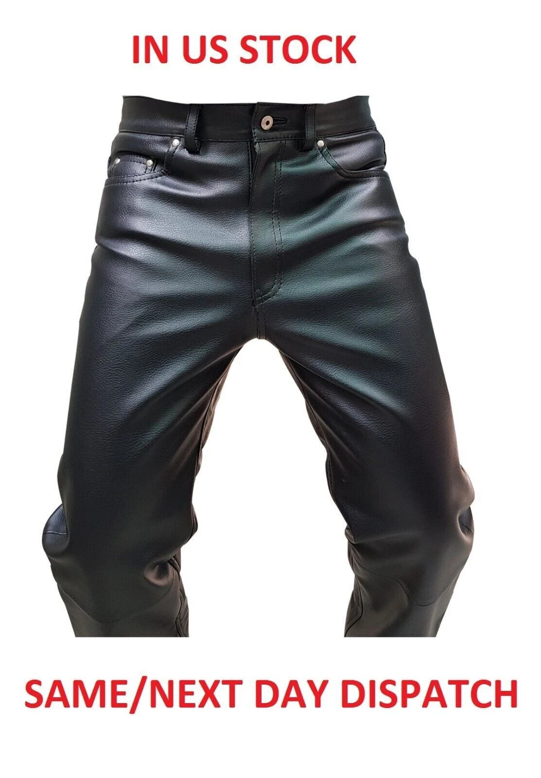 Men’s Biker Jeans Real Black Or Cow Leather Sleek And Sexy 501 Style Pants New