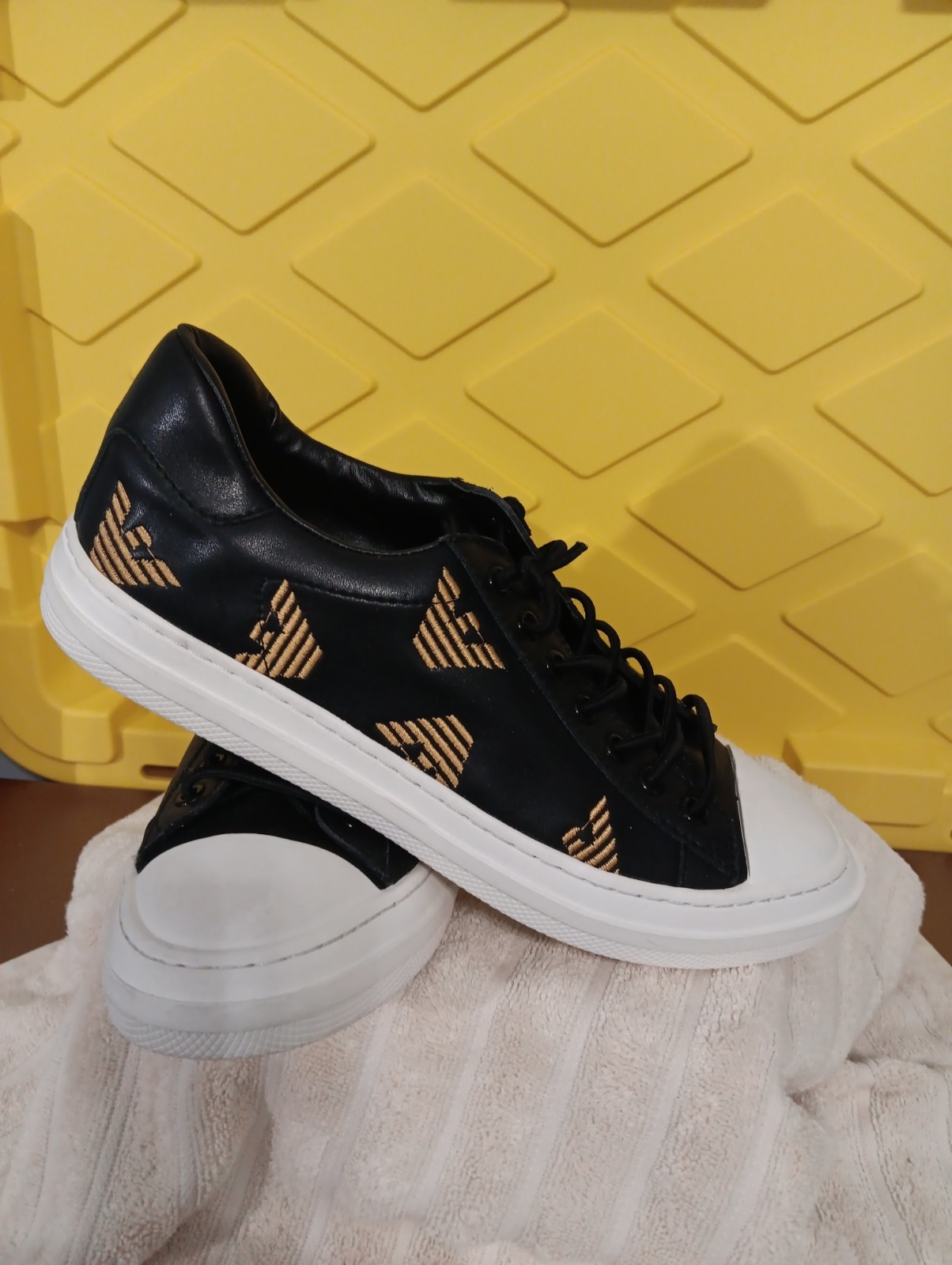 Emporium Armani Sneaker Action Leather Black+white And Gold Men’s 9.