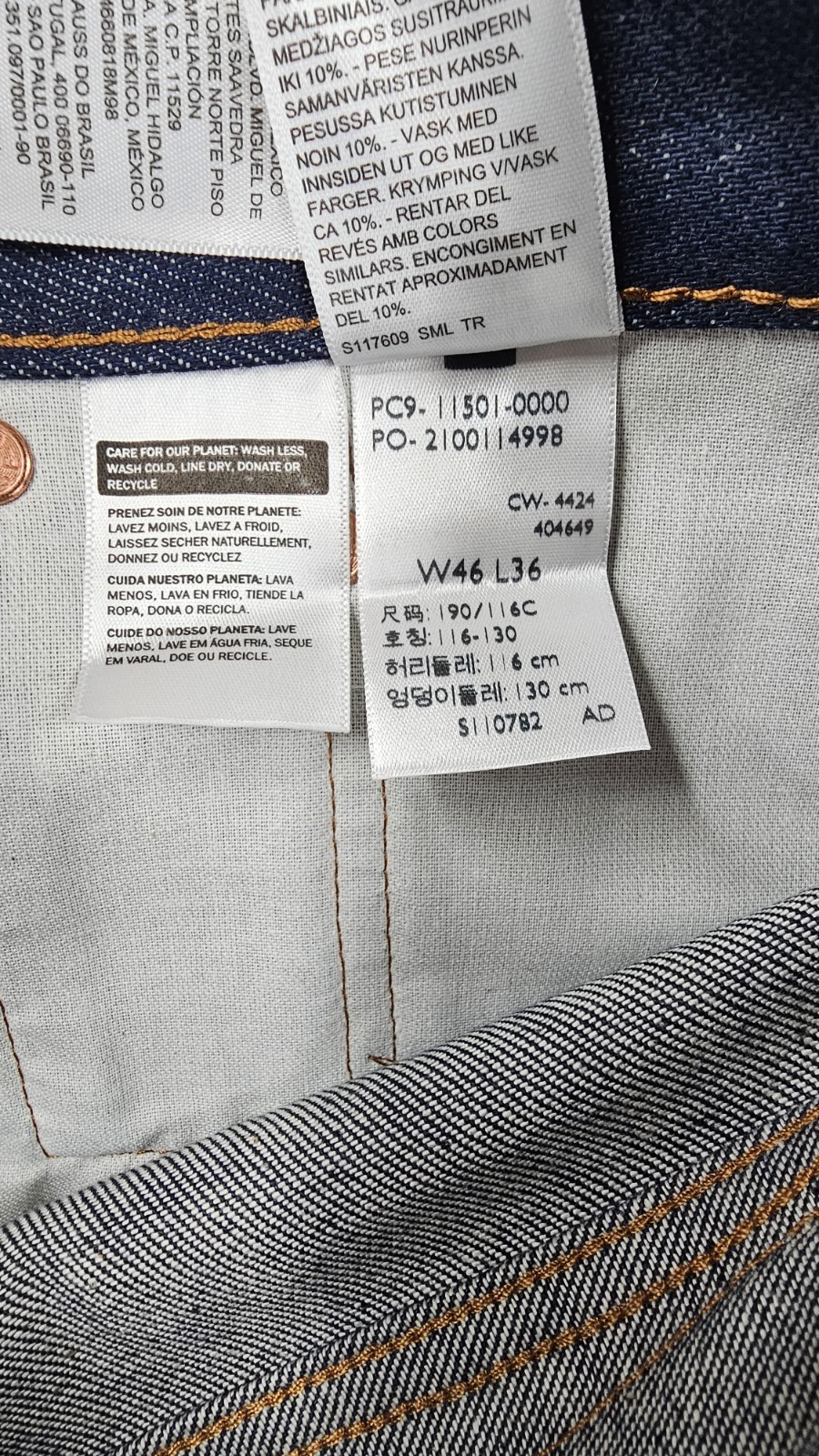 Levis 501 Original Straight Button Fly Denim Jeans Blue Mens 46×36 Shrink To Fit