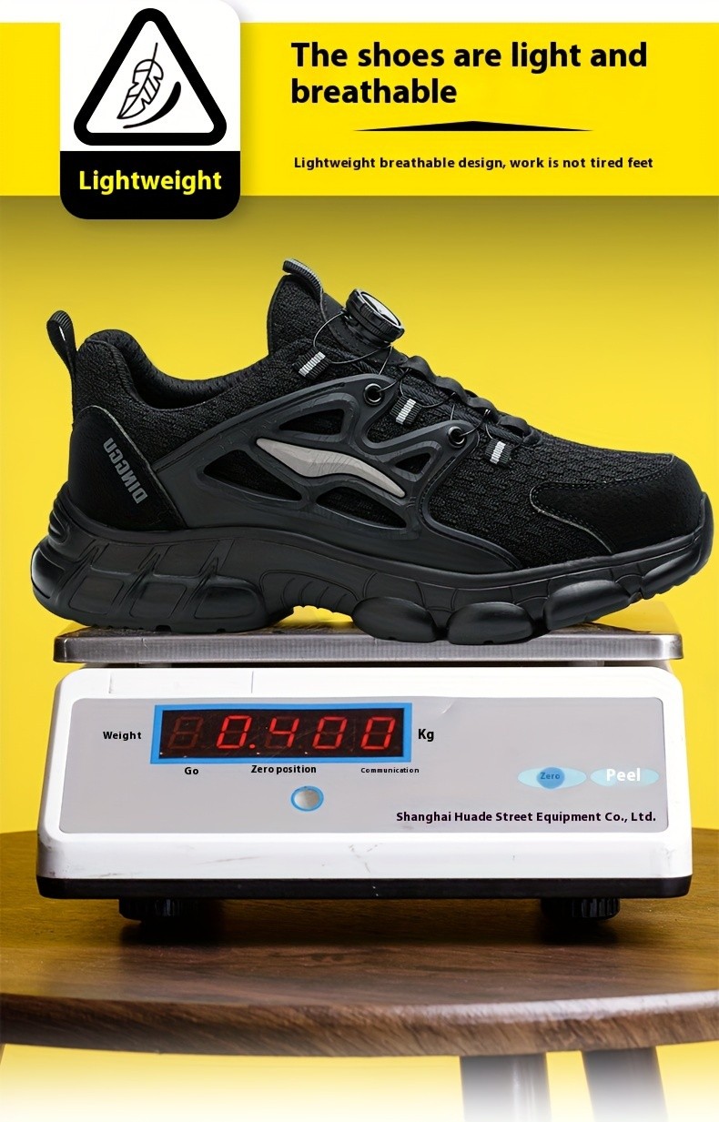 Men Safety Toe Work Shoes Rotating Buckle Breathable Non-Slip Steel Toe Sneakers